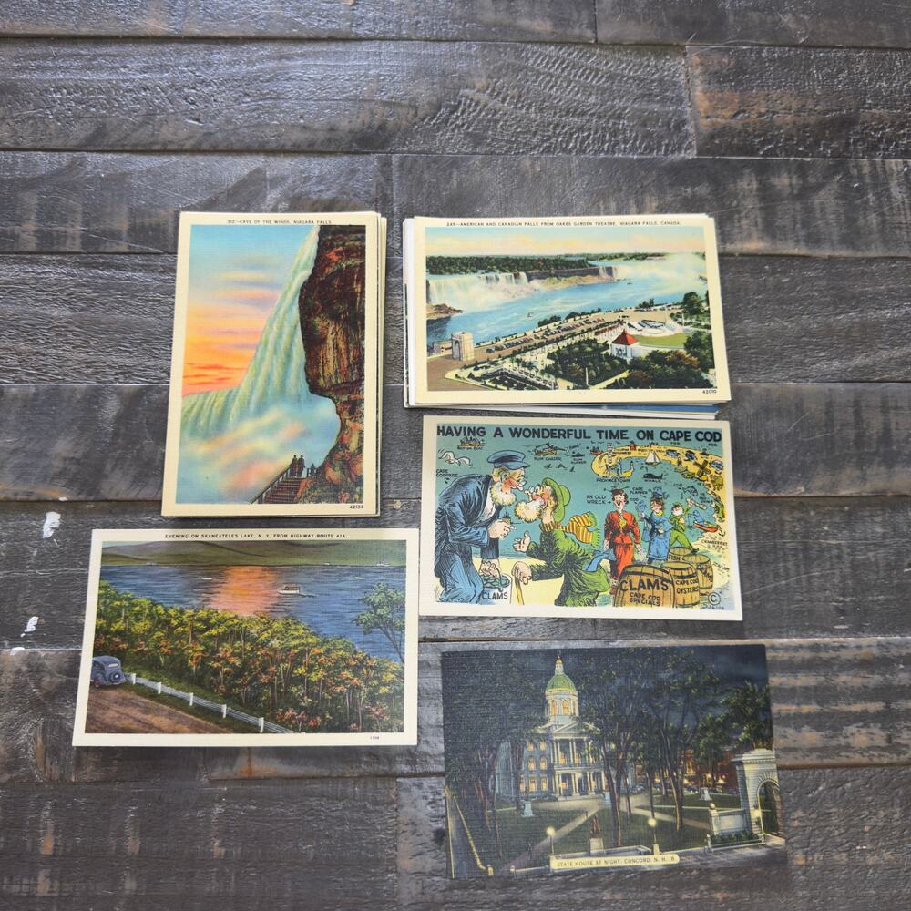 42 Vintage Tourist Post Cards Some Linen Not Circulated‎ Various States Ephemera